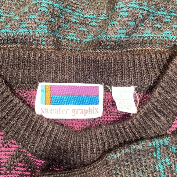 Sweater Graphix Pullover Crewneck 90's Knitted Sweater Geometric Pattern Sz XL - Picture 3 of 8